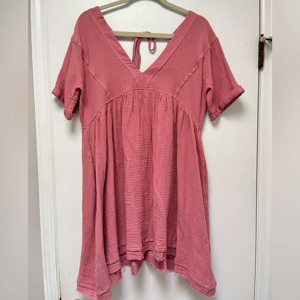 Women's V-Neck Mauve Pink Babydoll Top Tunic/ Minidress Sz M